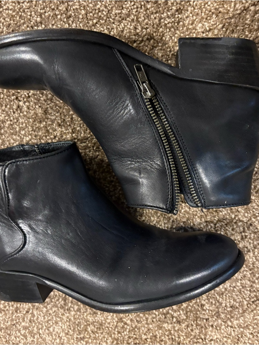 Frye Black Leather Side-Zip Ankle Booties